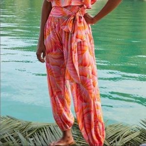 Farm Rio Bright Forest Smocked Waist Pants Size L